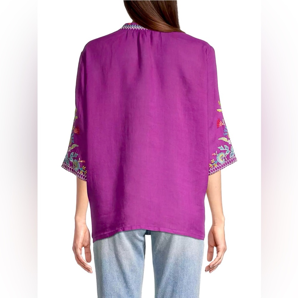 NWT Johnny Was Arzella Blouse Purple Magenta Embroidered Pullover Top Size Large - Picture 13 of 13